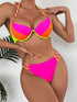 SHEIN Swim Vcay طقم بيكيني نسائي صيفي للشاطئ مثير بحمالة عنق ورباط بنمط كتل الألوان، مطبوع