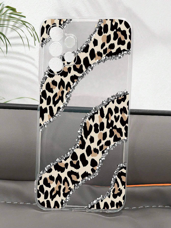 SHEIN Transparent Glitter Leopard Print Painted Anti-Drop Phone Case