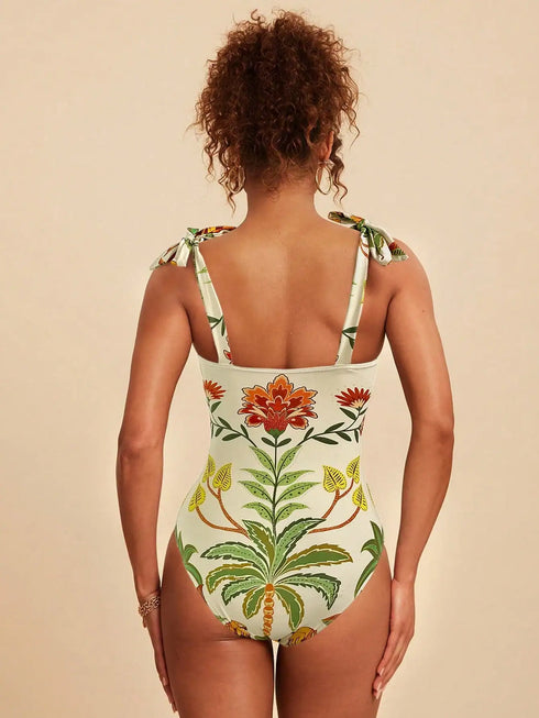 SHEIN Travachic Women's Tropical Print Halter One-Piece Swimsuit