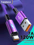 كابل شحن سريع من النوع C من SHEIN بقوة 120 واط، كابل شحن مضفر من النايلون، كابل USB