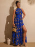 SHEIN Vesra Women's Elegant All Over Print Halter Neck Split Hem Casual Mini Dress For Summer Commuting