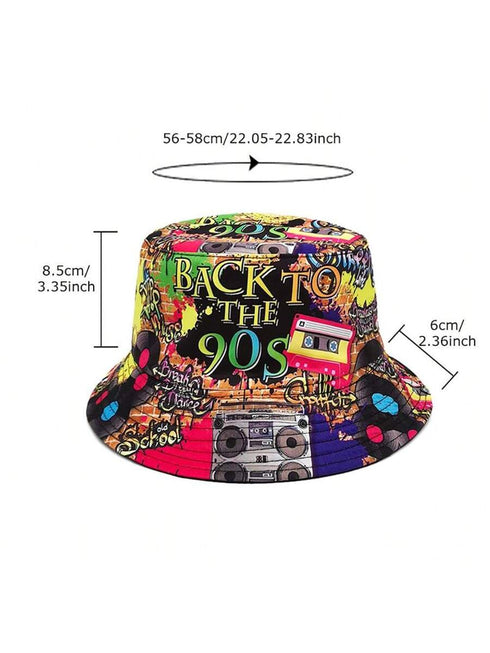 SHEIN Vintage Print Bucket Hat Reversible (Black 90s)
