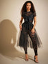 SHEIN Vixey Semi Sheer Lace Contrast Bowknot Bust Short Sleeve Top