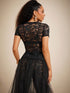 SHEIN Vixey Semi Sheer Lace Contrast Bowknot Bust Short Sleeve Top