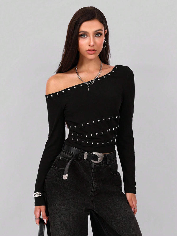 Women's Asymmetric Punk Sexy One Shoulder Exposed Shoulder Top