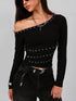 SHEIN Women's Asymmetric Punk Sexy One Shoulder Exposed Shoulder Top