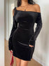 SHEIN Women's Elegant Oblique Shoulder Cinched Waist Long Sleeve Mini Dress