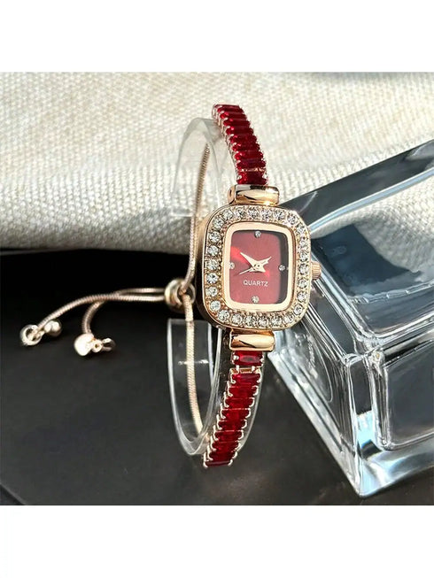 Women's Red Crystal Embellished Flexible Bracelet Watch