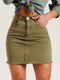 Women's Solid Color Frayed Hem Denim Mini Skirt