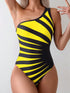 SHEIN 1pc Asymmetrical Floral Print Striped Vacation Swimsuit