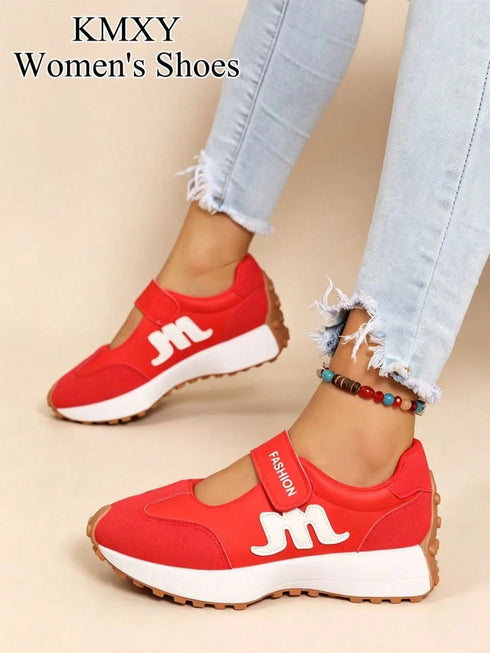 SHEIN Women's Classic Retro Fashion Sneakers, Casual Tennis Slip-On Flat Loafers, Walking Shoes With Hook And Loop