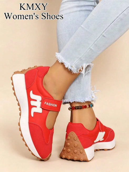 SHEIN Women's Classic Retro Fashion Sneakers, Casual Tennis Slip-On Flat Loafers, Walking Shoes With Hook And Loop
