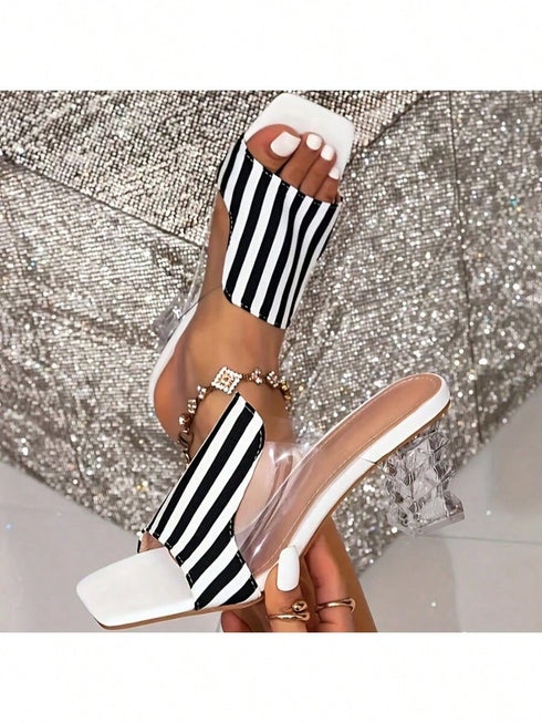SHEIN Women's Fashion Zebra Print Super High Heel Shoes, Suitable For Outdoor, Beach, Party Wear