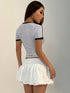 SHEIN Women's Fitted Round Neck Printed Striped Short Sleeve T-Shirt, Contrast Color Pattern Casual Summer Gray