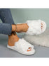 SHEIN Fluffy Slip-On Slippers For Women, Comfortable Open-Toe House Shoes ( WHITE )