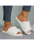 SHEIN Fluffy Slip-On Slippers For Women, Comfortable Open-Toe House Shoes ( WHITE )