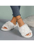 SHEIN Fluffy Slip-On Slippers For Women, Comfortable Open-Toe House Shoes ( WHITE )