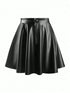SHEIN Women's Solid Color PU Leather Pleated Fashion Mini Skirt