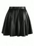 SHEIN Women's Solid Color PU Leather Pleated Fashion Mini Skirt