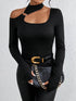 SHEIN Xyvia Solid Color Asymmetrical Neckline Slim Fit T-Shirt Fall Cloth