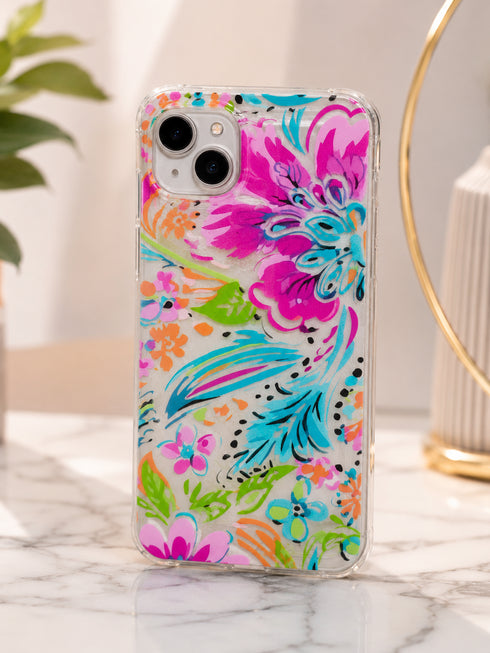 SHEIN Shockproof Floral Transparent Soft 1pc Fashionable Colorful Floral Soft Phone Case Compatible With IPhone