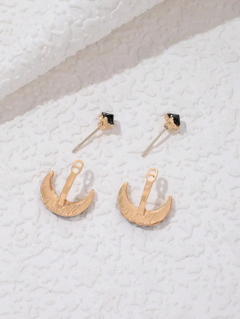 imoli Moon & Star Design Rhinestone Stud Earrings