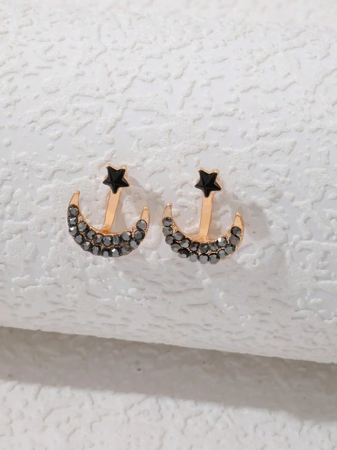 SHEIN imoli Moon & Star Design Rhinestone Stud Earrings
