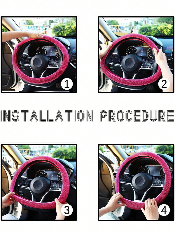 SHEIN Rhinestone Decor Car Steering Wheel Cover