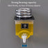 Yellow oil dispenser with metal weight on a gray background