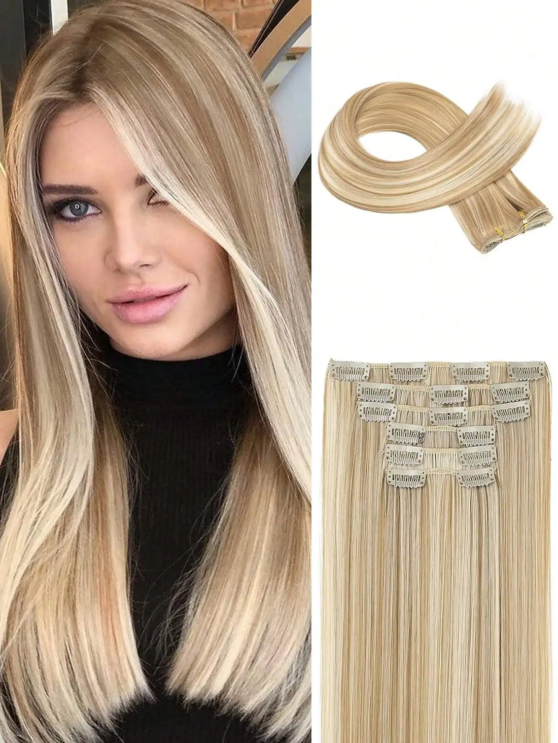 SHEIN Clip Style Hair Extension With 16 Clips To Synthesize