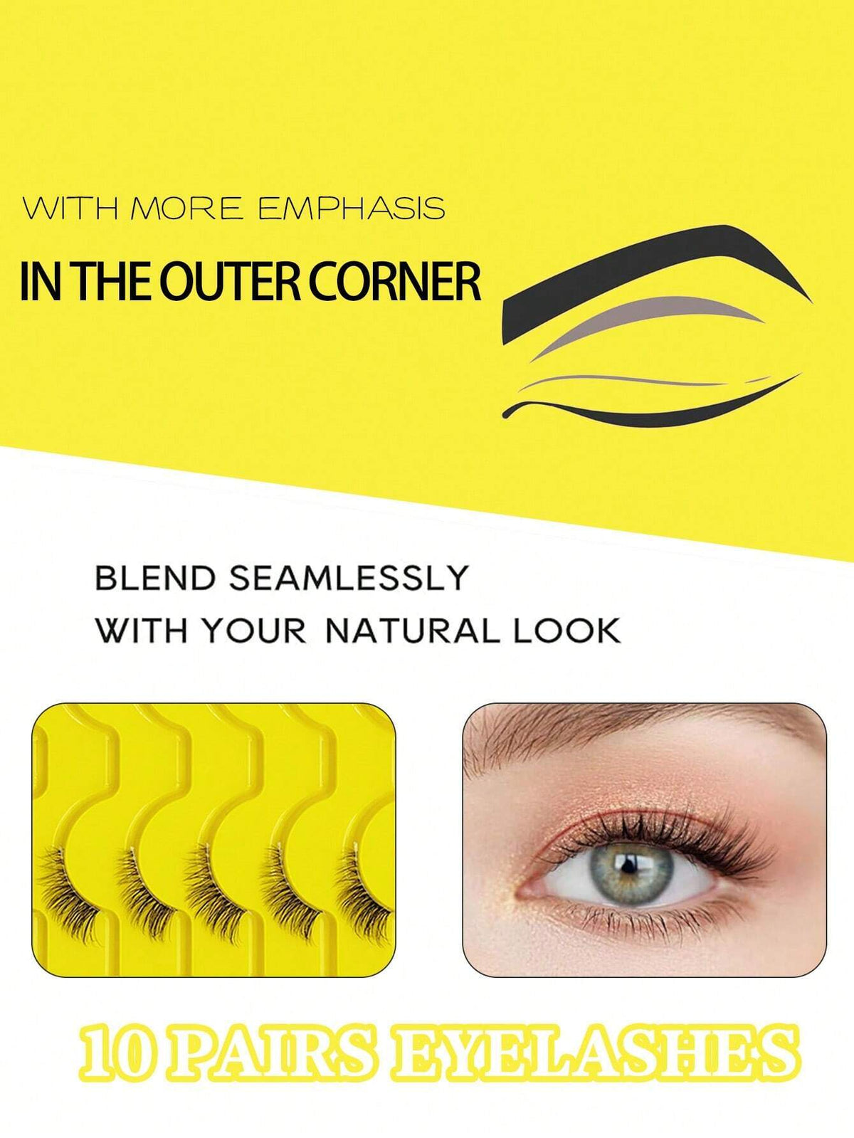 SHEIN 10 Pairs False Eyelashes Natural Half Lashes Cat Eye