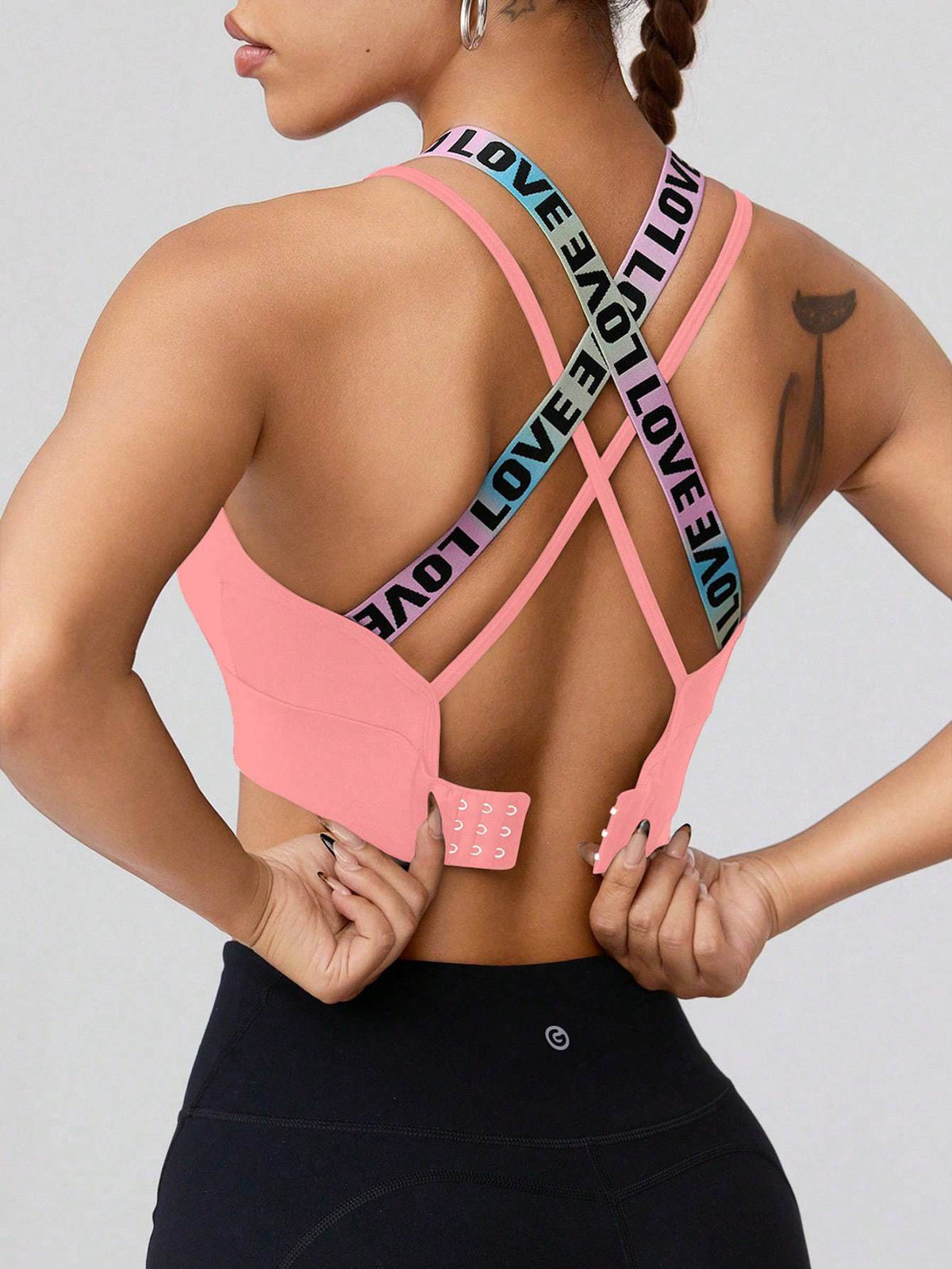 Sexy Cross-Back Letter Print Cami Bralette With Adjustable Straps, Sports Bra