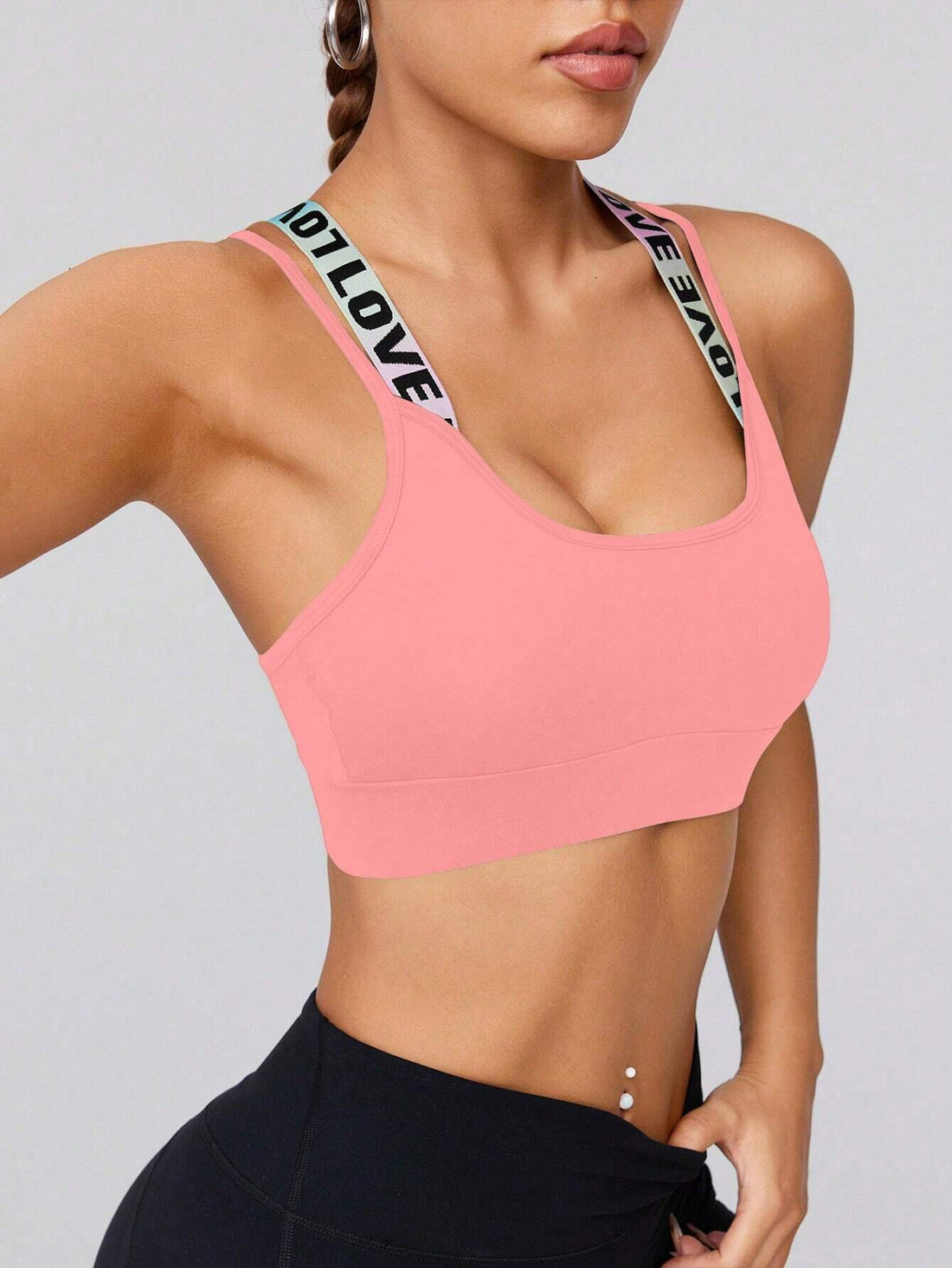 Sexy Cross-Back Letter Print Cami Bralette With Adjustable Straps, Sports Bra