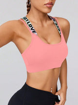 Sexy Cross-Back Letter Print Cami Bralette With Adjustable Straps, Sports Bra