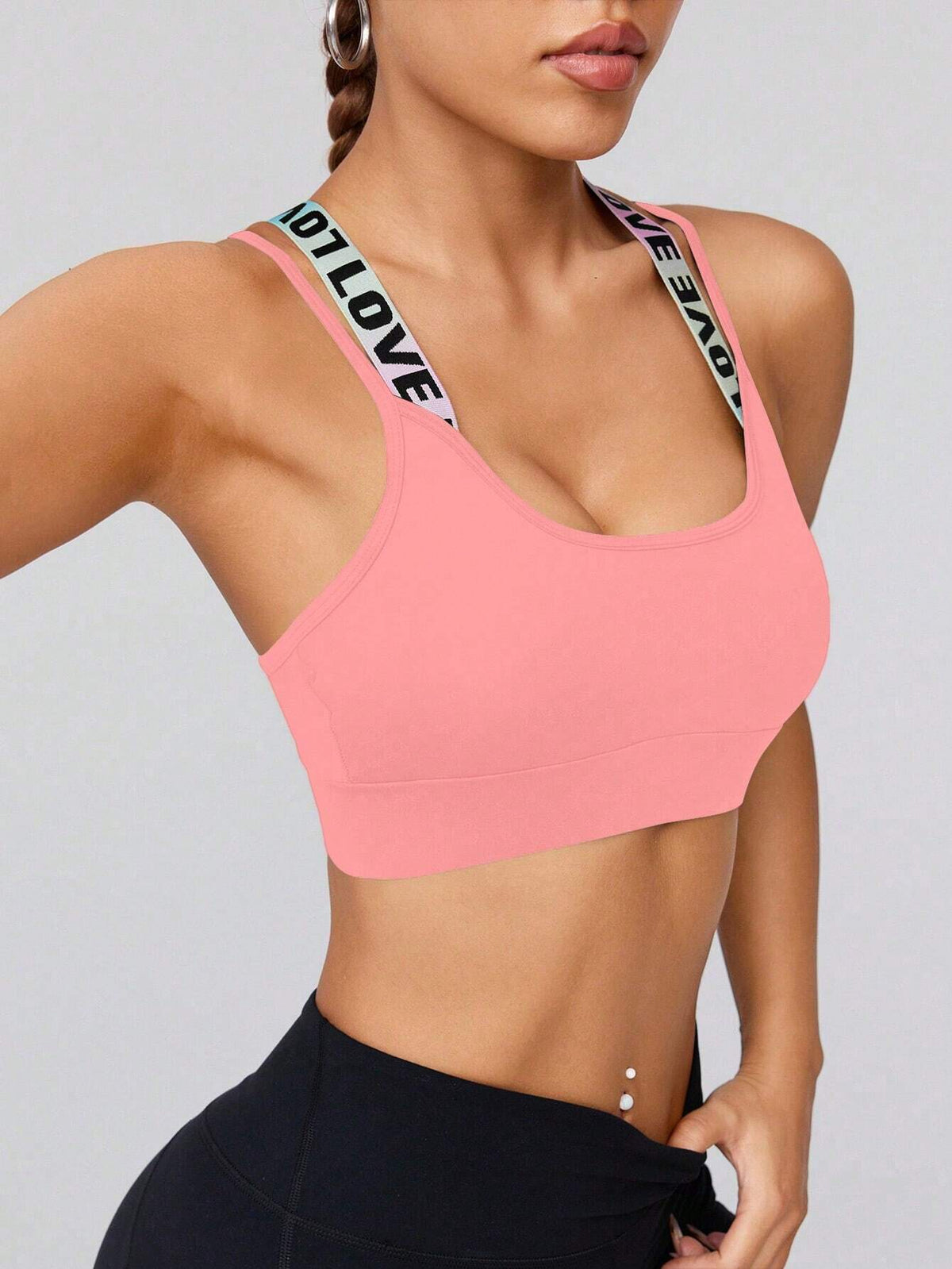 Sexy Cross-Back Letter Print Cami Bralette With Adjustable Straps, Sports Bra