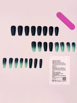 SHEIN 24 Pcs Mid-Length White to Blue Ombre Rhinestone Press-On Nails