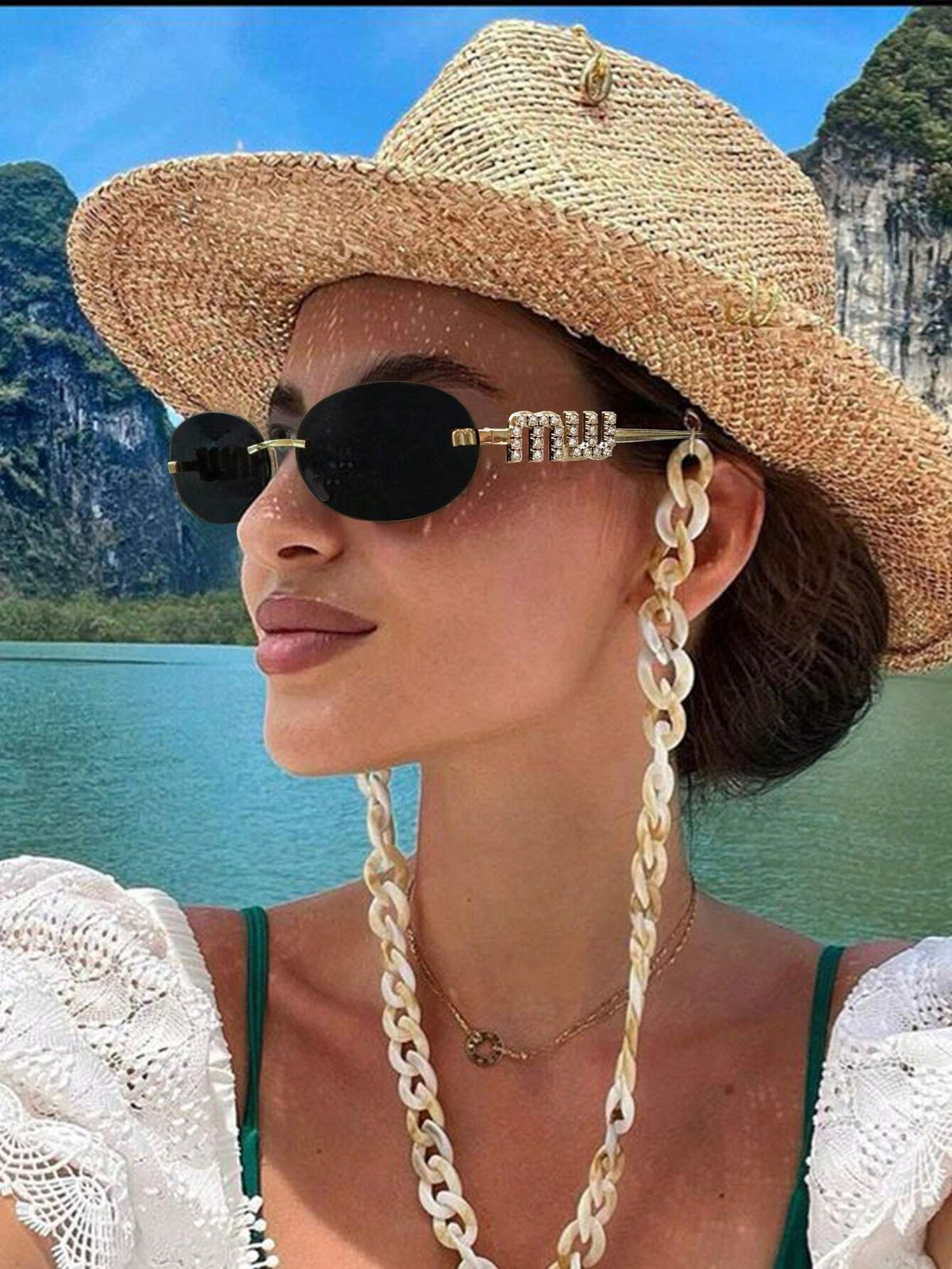 SHEIN 1 Pair Oval Frameless Vintage Fashion Fashion Glasses