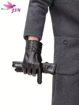 SHEIN Solid Color Casual Elegant PU Leather Men's Full Finger Touchscreen Gloves