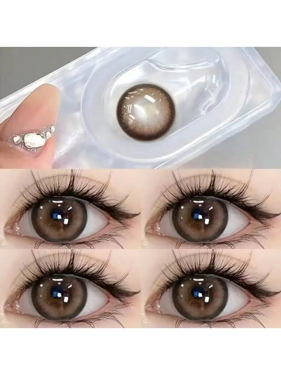 SHEIN 1pair Brown Gradient Soft Contact Lenses, Annual Cosmetic Eye Makeup Lens