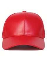 1pc Men's Solid Color PU Leather Adjustable Baseball Cap