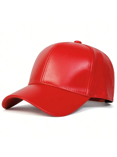 1pc Men's Solid Color PU Leather Adjustable Baseball Cap