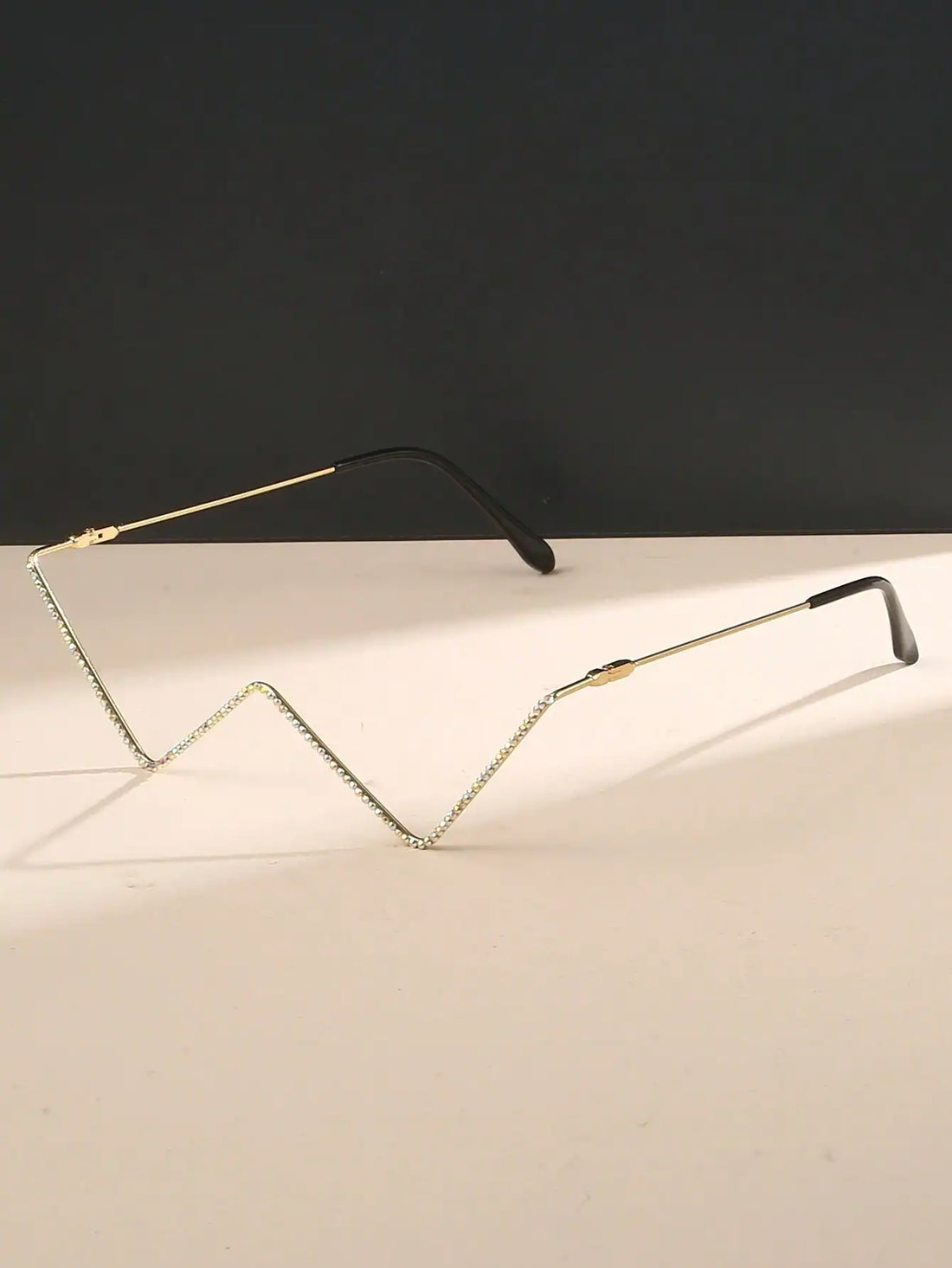SHEIN Gold Metal Rhinestone Hollow Geometric Rimless Glasses Frame