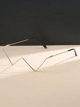 SHEIN Gold Metal Rhinestone Hollow Geometric Rimless Glasses Frame