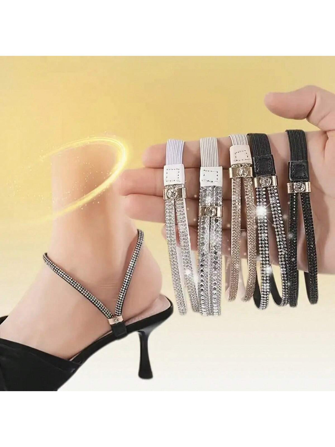 SHEIN 1pc Elegant Satin Rhinestone Shoelace Set