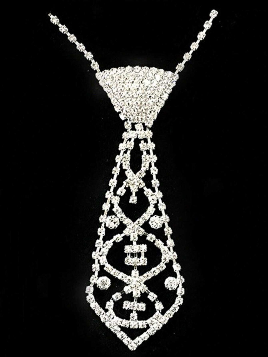 SHEIN Luxury Geometric Elegant Rhinestone Inlaid Tie Long Necklace