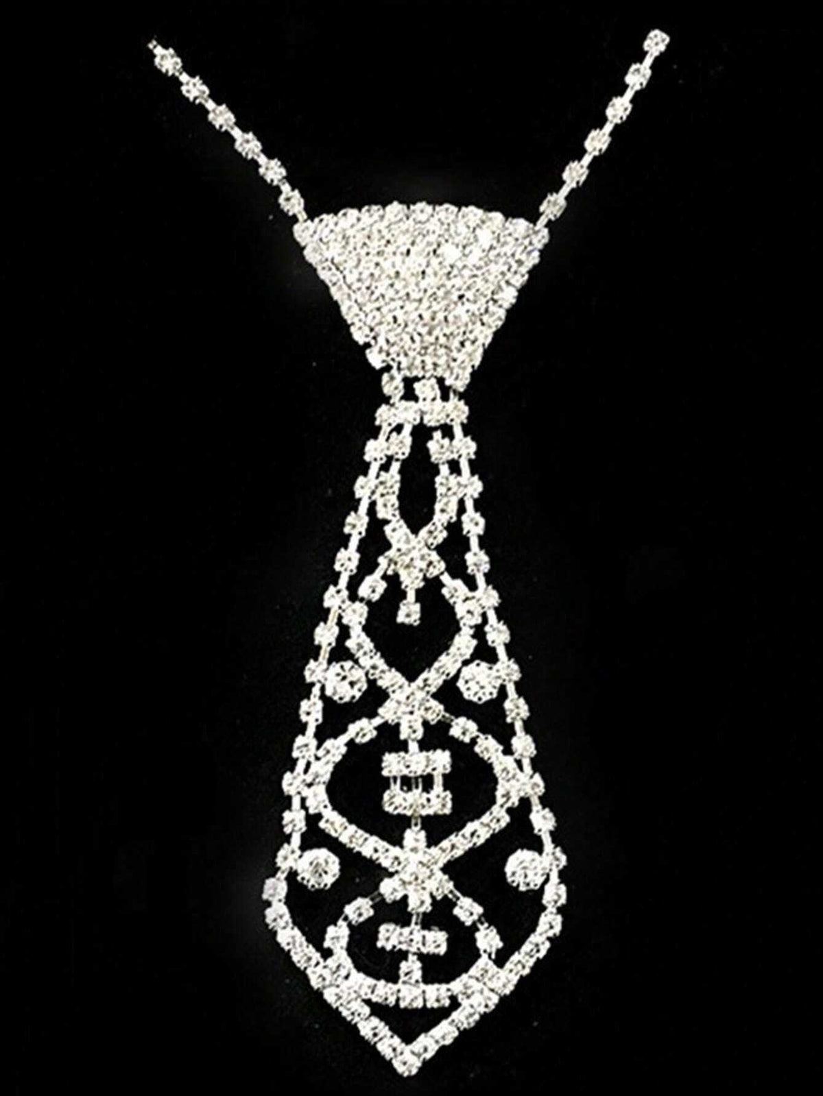 SHEIN Luxury Geometric Elegant Rhinestone Inlaid Tie Long Necklace