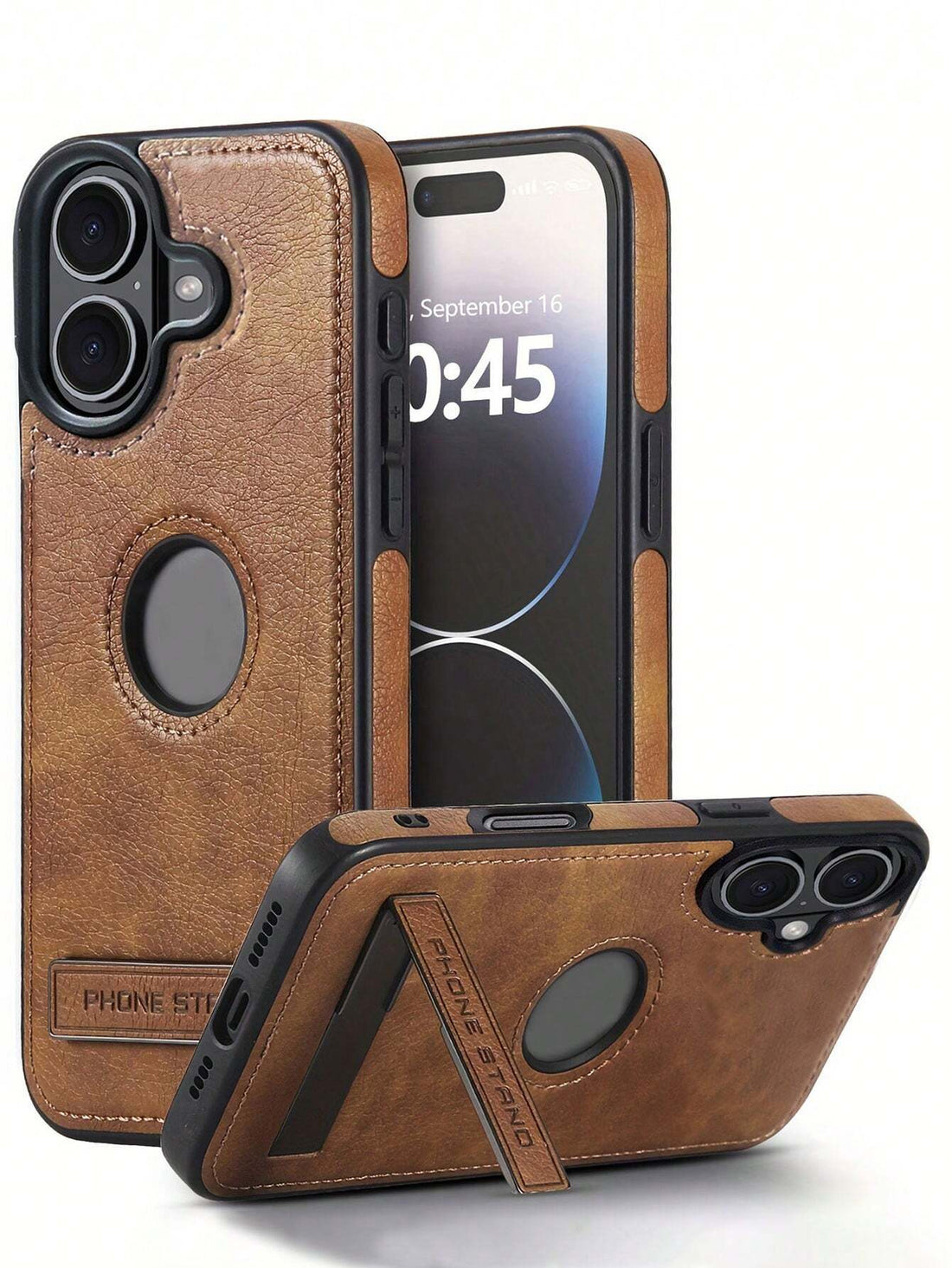 SHEIN 1pc Premium Leather Texture Protective Phone Case With Stand