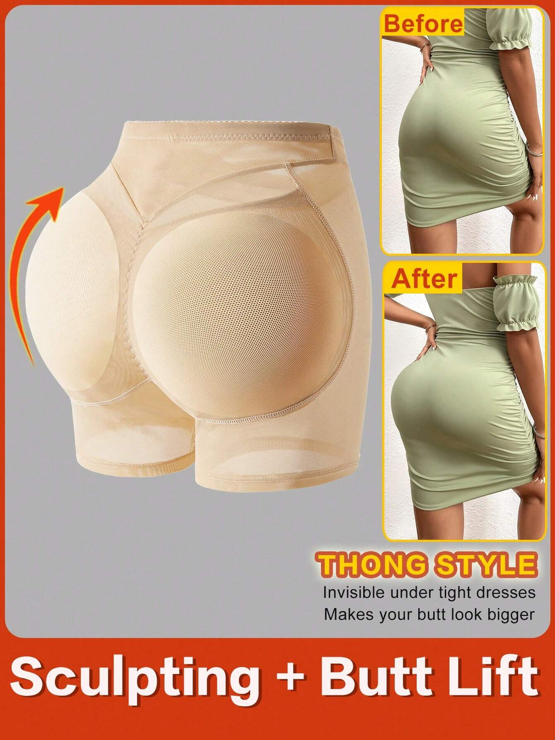 SHEIN 1pc Women Butt Lifting Padded Seamless Shapewear Shorts
