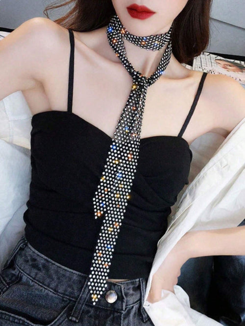 SHEIN Exaggerated Sparkly Multi-Row Water Drop Rhinestone Tassel Collar Necklace