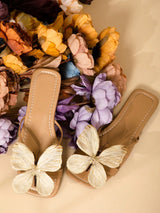 SHEIN Apricot Floral Butterfly Decor Cut Out Flat Slides